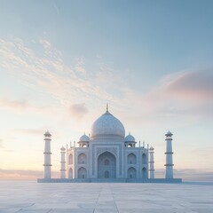 Naklejka premium Taj Mahal at sunrise, detailed marble textures, 3D illustration
