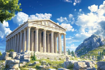 Fototapeta premium The Vintage Greek Roman temple timeless style beauty and graceful columns inspire artists and reflect a universal pursuit of elegance.