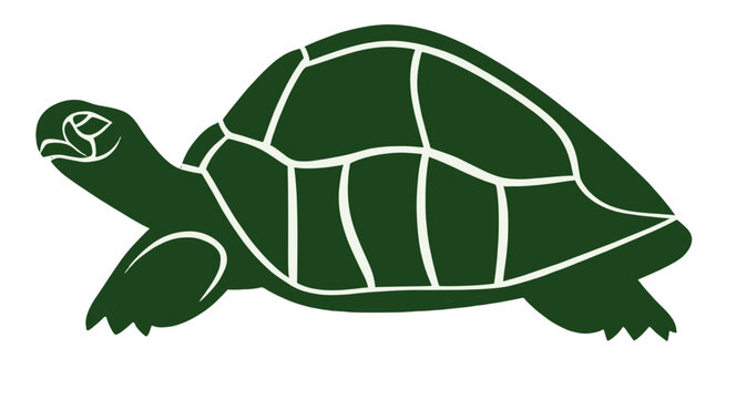 recommend clip art: Simple green tortoise silhouette illustration, minimalistic turtle icon design with shell outline