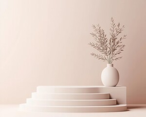 Fototapeta premium Paper fold podium with stepped platform, muted color tones, 3D illustration