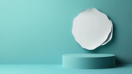 Modern paper craft podium with elevated platform, dynamic folds, 3D illustration