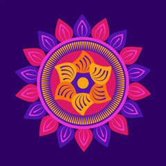 Vector Colorful Rangoli Design, Mandala Design for Happy Diwali Celebration with Abstract Pattern