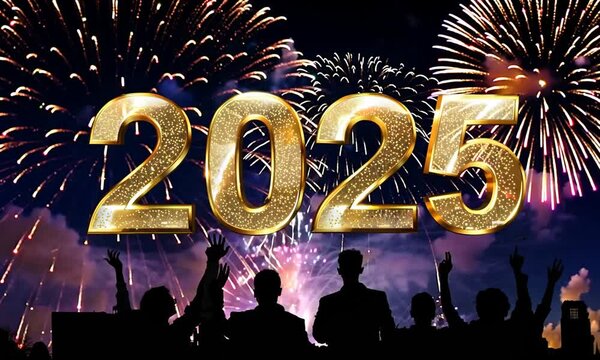 Tło z okazji Nowego Roku 2025 przedstawia fantazyjne efekty świetlne i migoczące gwiazdy. Napisy &bdquo;2025&rdquo; w eleganckiej czcionce są otoczone subtelnym blaskiem.
