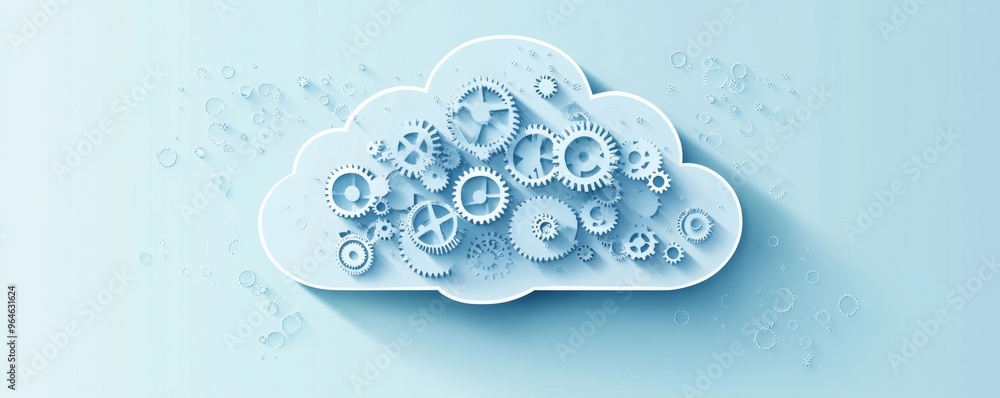 Poster cloud computing concept with gears showing technology and innovation