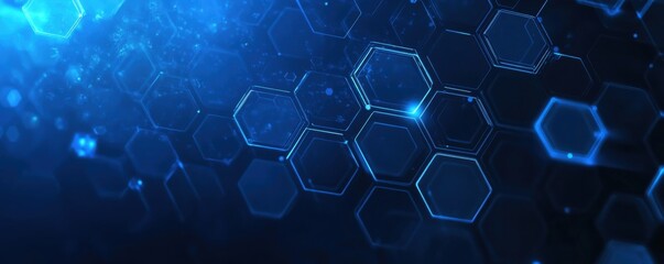 Futuristic blue technology background with glowing hexagons for modern science and digital innovation themes