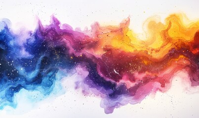 Abstract cosmic scene in watercolor on white.