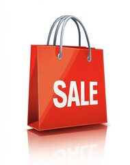 Red shopping bag with sale text for retail and discount promotions