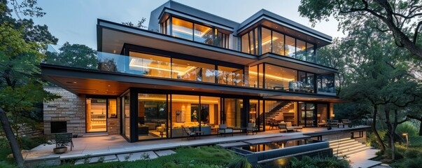 Contemporary home with a glass facade.
