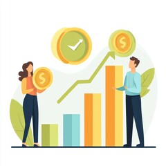 Fototapeta premium Team discussing financial growth and success with bar graph and rising trend