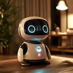 Friendly cute AI robot helper servant in home. Generative AI
