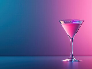 Martini glass with clear liquid, AI-driven interface floating around, high-tech bar setting, Futuristic, Neon lighting, Blue tones