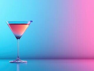 Martini glass with clear liquid, AI-driven interface floating around, high-tech bar setting, Futuristic, Neon lighting, Blue tones