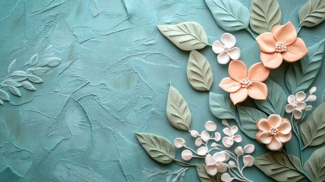 A Fimo clay plant design featuring classic retro colors, with delicate leaves and flowers, set against a nostalgic, textured background