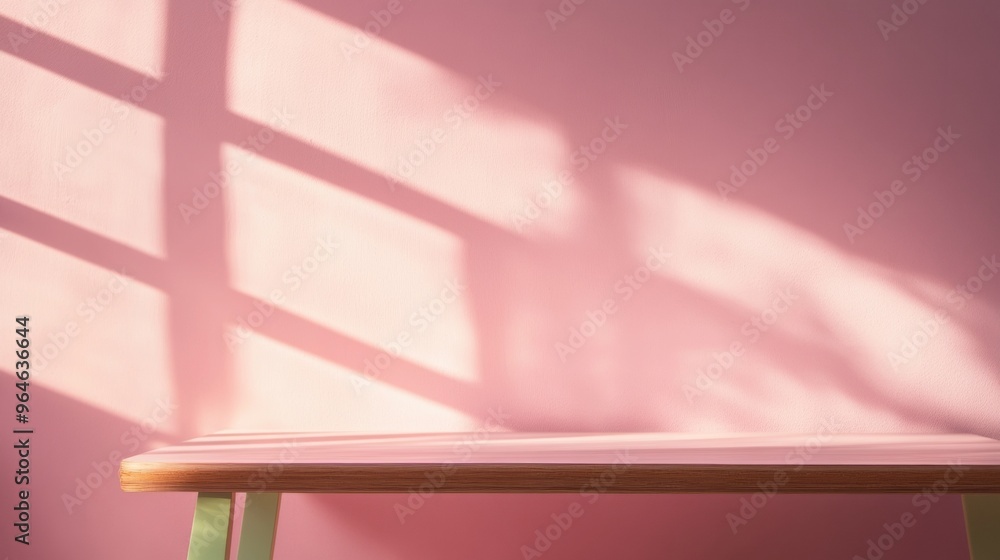Poster Elegant Minimalist Pink Table with Diffused Light and Bokeh Effect in Modern Studio Environment