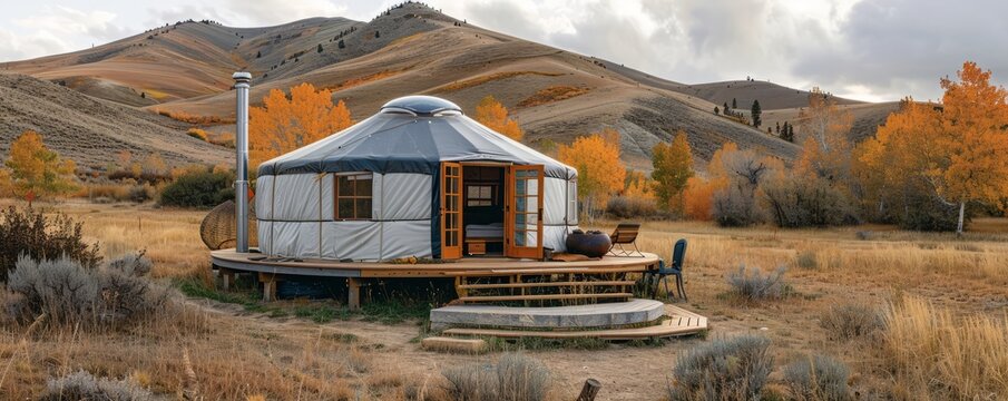 Eco-friendly yurt with off-grid capabilities.