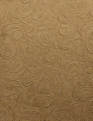 Exquisite golden color wallpaper texture, decorated colorful yellow ornate patterns paper detailed macro closeup photography