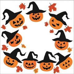 Halloween Pumpkins with Witch Hats and Photo Frames