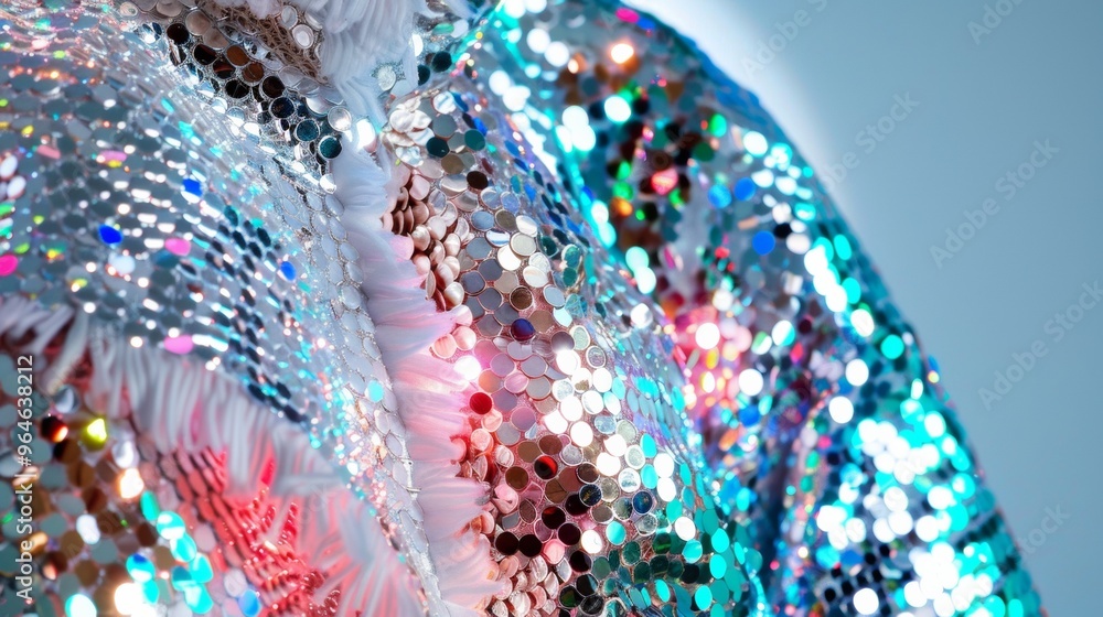 Poster sparkling silver and gold sequin background with vibrant lights for creative design and copy space