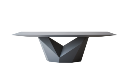 Modern geometric dining table with a single triangular base. The bold angular design adds a contemporary touch, ideal for modern living spaces. Isolated on transparent background, png.