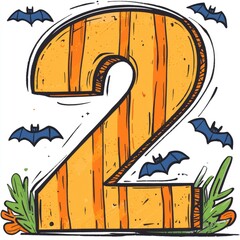 Spooky Number Two Halloween Illustration