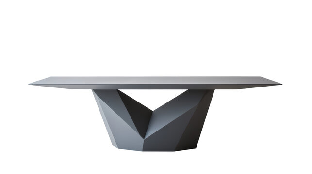 Modern geometric dining table with a single triangular base. The bold angular design adds a contemporary touch, ideal for modern living spaces. Isolated on transparent background, png.
