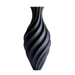 Naklejka premium Glossy black vase with a curved spiral design, showcasing a modern and artistic aesthetic. Isolated on transparent background, png.