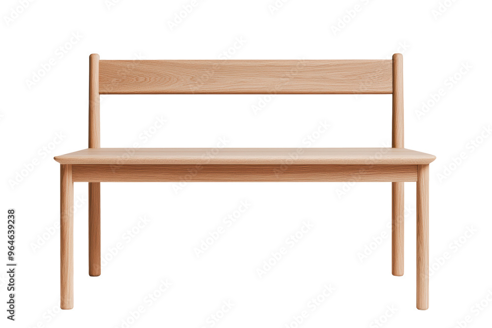 Aufkleber minimalist wooden bench with a natural finish and backrest, offering a simple yet stylish design. pe