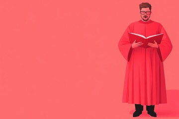 Fototapeta premium Man in a red robe singing from a book.