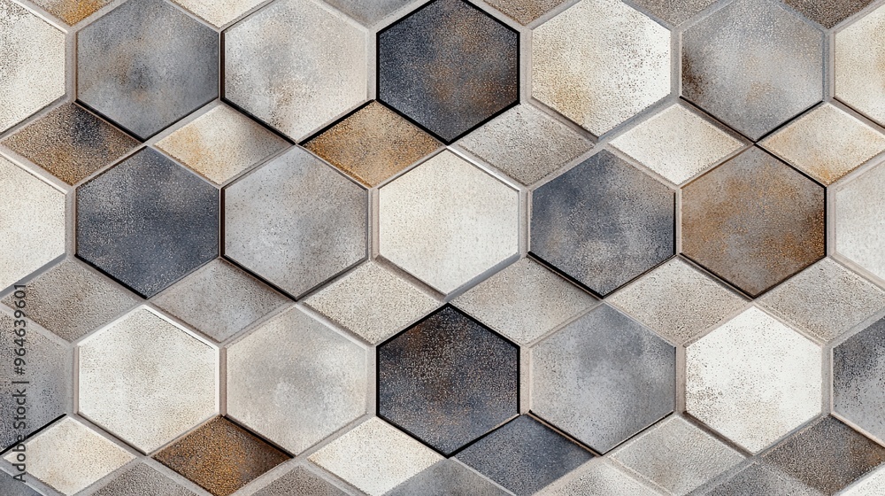 Poster geometric harmony: symmetrical hexagon pattern in muted tones for modern design aesthetics