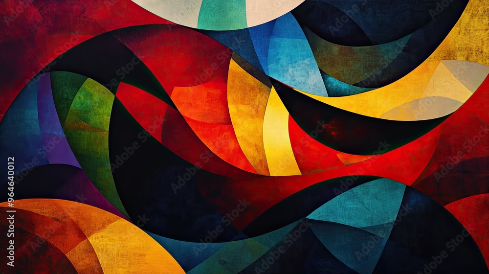 Poster vibrant shapes abstract composition - dynamic design with depth and movement