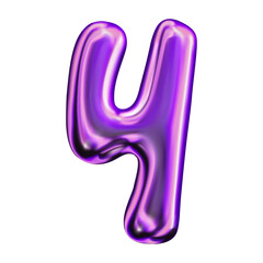 Liquid 3D holographic typeface design. Number - 4. Contemporary vector English alphabet with iridescent effect in a futuristic style. Inflated balloon font with shiny effect.	