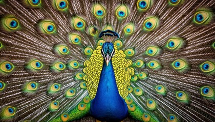 Fototapeta premium A vibrant peacock displaying its colorful feathers in a stunning display of nature's beauty.