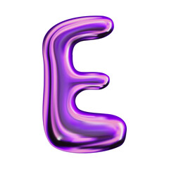 Liquid 3D holographic typeface design. Letter - E. Contemporary vector English alphabet with iridescent effect in a futuristic style. Inflated balloon font with shiny effect.