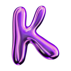 Liquid 3D holographic typeface design. Letter - K. Contemporary vector English alphabet with iridescent effect in a futuristic style. Inflated balloon font with shiny effect.	
