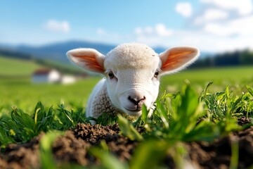 Fototapeta premium Easter lamb grazing in a field as a symbol of peace and new beginnings in the gentle springtime air