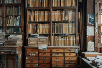 record keeping and archeiving, cabinet of folders in room
