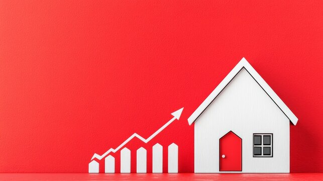 Declining Mortgage Rates Concept Illustrated with House and Rate Symbol, Copy Space Available