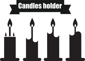 Candles Holder Flat Black Silhouette Vector Art Bundle