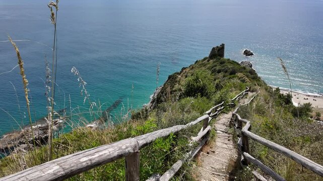 Beautiful seascape along the "Lovers Path" in Marina di Ascea, Cilento region. Province of Salerno, Campania, Italy.