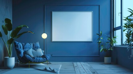 A cozy living room with a plush armchair, large framed artwork, and plants.