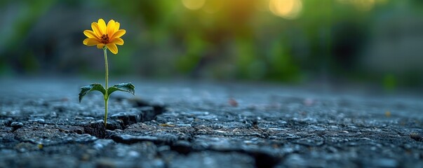 Fototapeta premium Small flower growing on the road close-up
