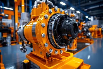 Fototapeta premium Large marine engine outfitted on a cargo ship, navigating through vast oceans and busy ports