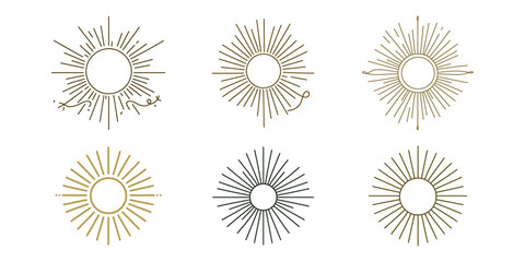 Sun - one hand drawing, continuous set of lines. Vector illustration