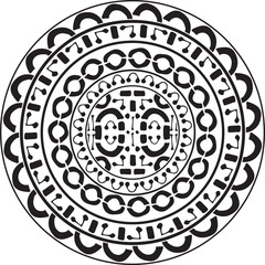 Round hand drawn geometric ethnic vector black line round circle print on white background