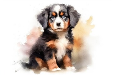 Fototapeta premium Cute serbernard puppy on white background in watercolour style