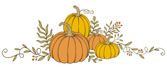 pumpkin with leaves, Pumpkin vector illustration suitable for thanksgiving, halloween,autumn,fall season design, vector eps