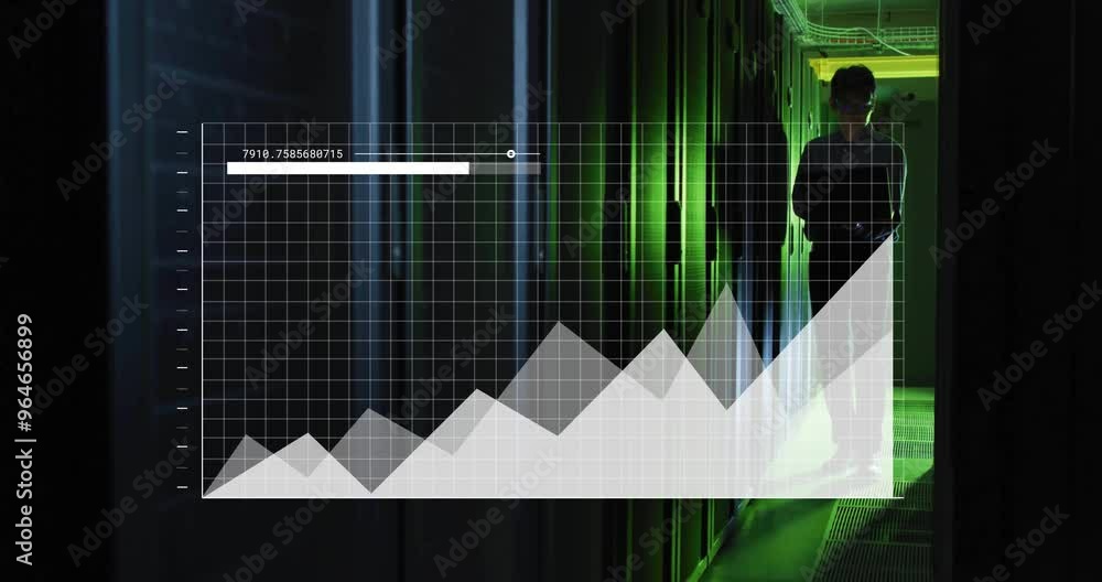 Aufkleber animation of digital data processing over asian male it engineer and laptop by computer servers