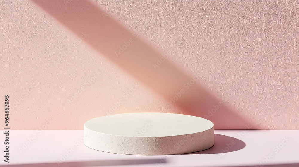 Poster Minimalist Pastel Peach Circle Podium on Soft Pink Background with Diffused Light and Clean Shadows for Modern Product Display
