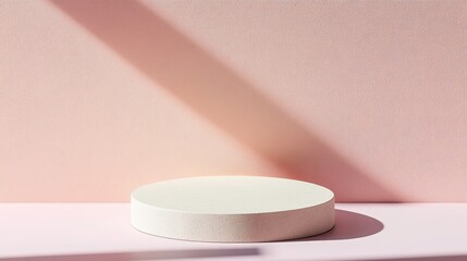 Minimalist Pastel Peach Circle Podium on Soft Pink Background with Diffused Light and Clean Shadows for Modern Product Display