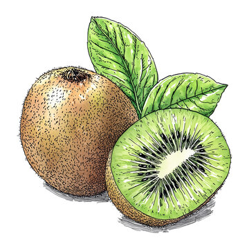 kiwi fruit, green, brown, sliced, whole clip art preview